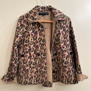 Veronica Beard Mercer Leopard Print Denim Military Inspired Jacket